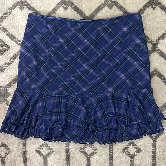 NWT Plaid Mesh Mini Skirt Sz L - Blue - Picture 2 of 5